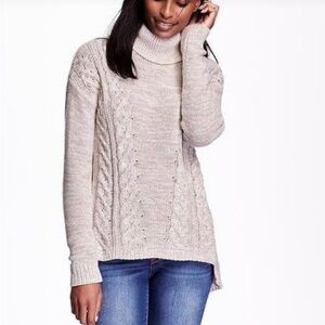 Old Navy Cream Cowl Neck Cable Knit Sweater